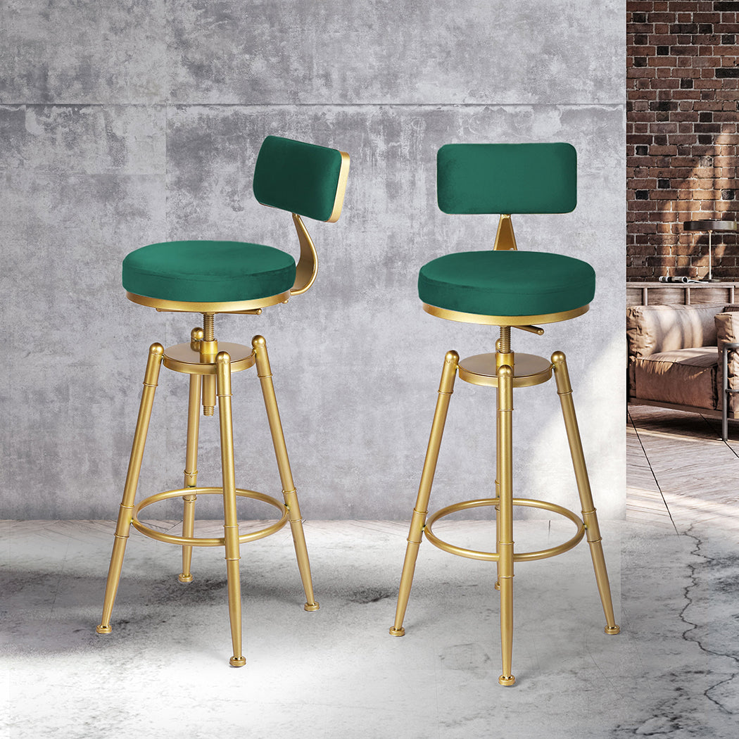 Levede 1x Bar Stools Velvet Kitchen Green