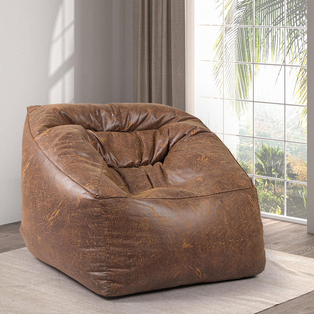 Marlow Bean Bag Chair Cover PU Couch Brown