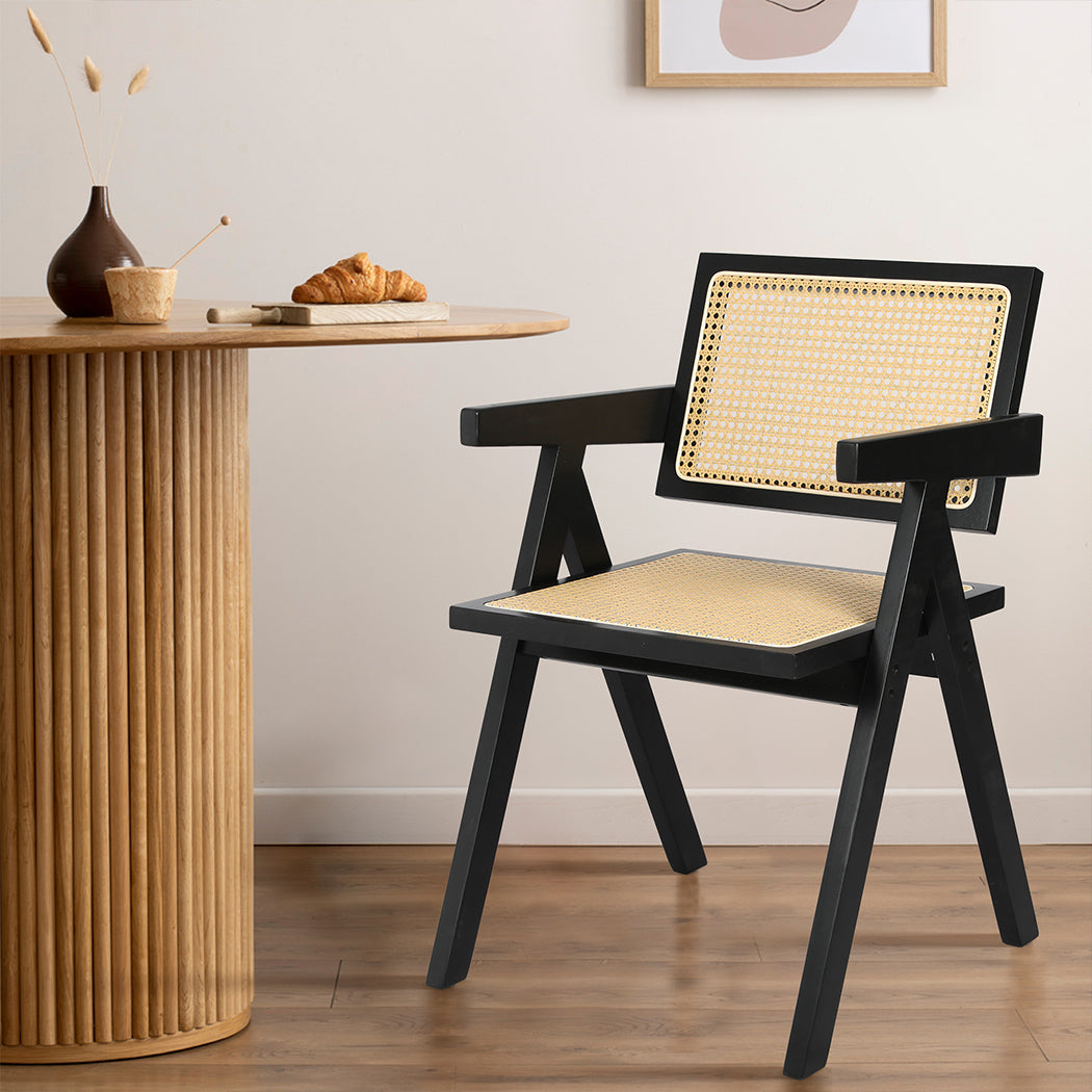 Levede 1x Black Wicker Armchair Dining Chair