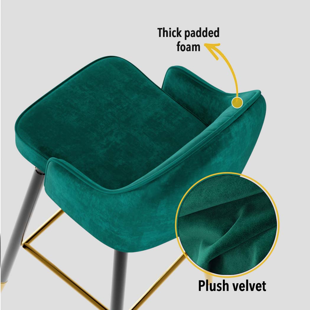 Levede Velvet Swivel Bar Stools x 2 Green