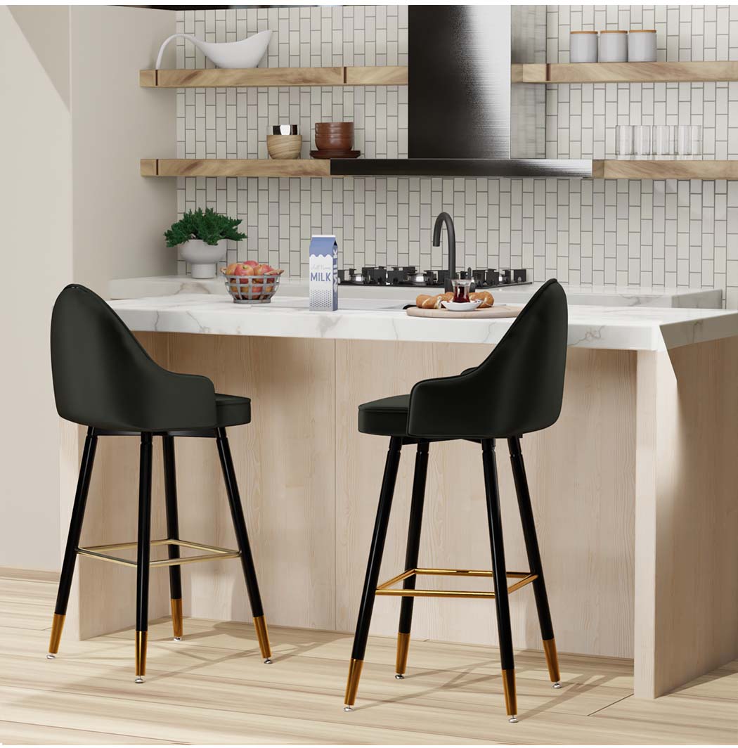 Levede Velvet Bar Stools x 2 Swivel Black