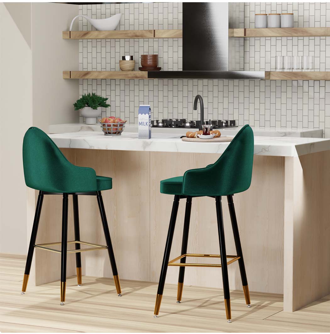 Levede Velvet Swivel Bar Stools x 2 Green