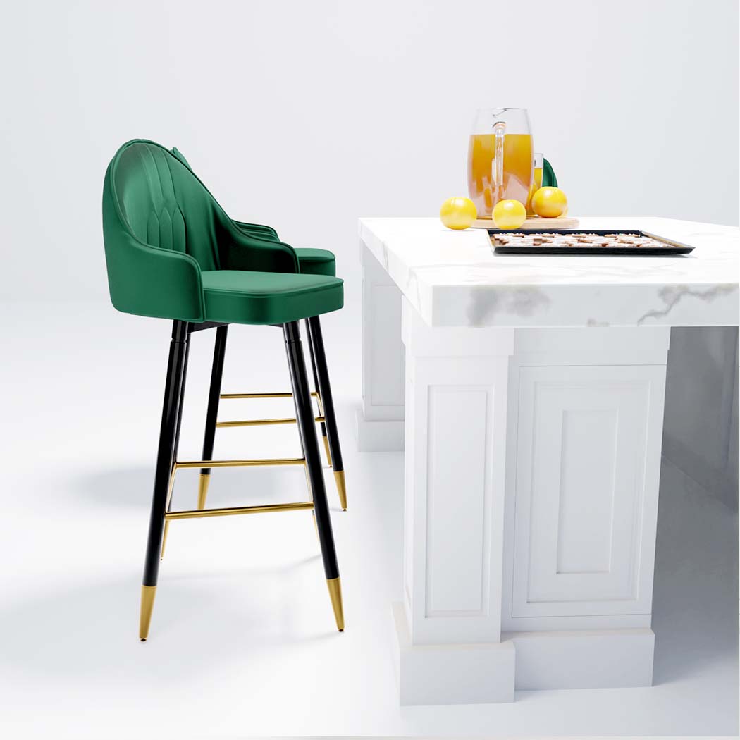 Levede Velvet Swivel Bar Stools x 2 Green