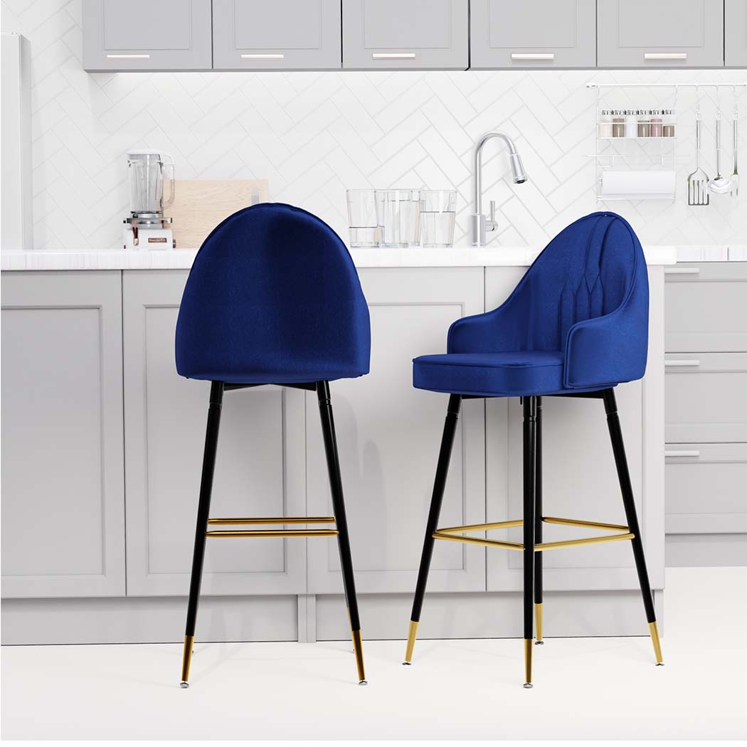 Levede Velvet Swivel Bar Stools x 2 Blue