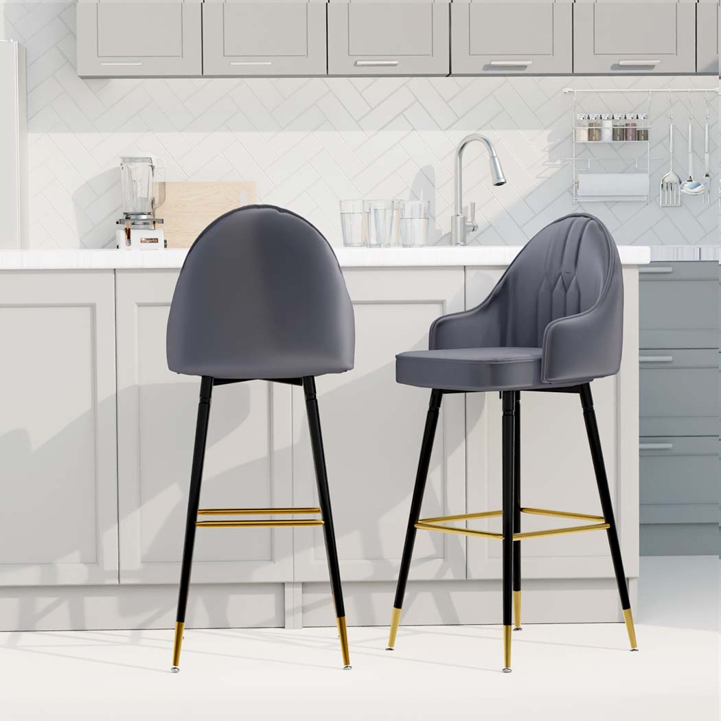 Levede Velvet Swivel Bar Stools x 2 Grey