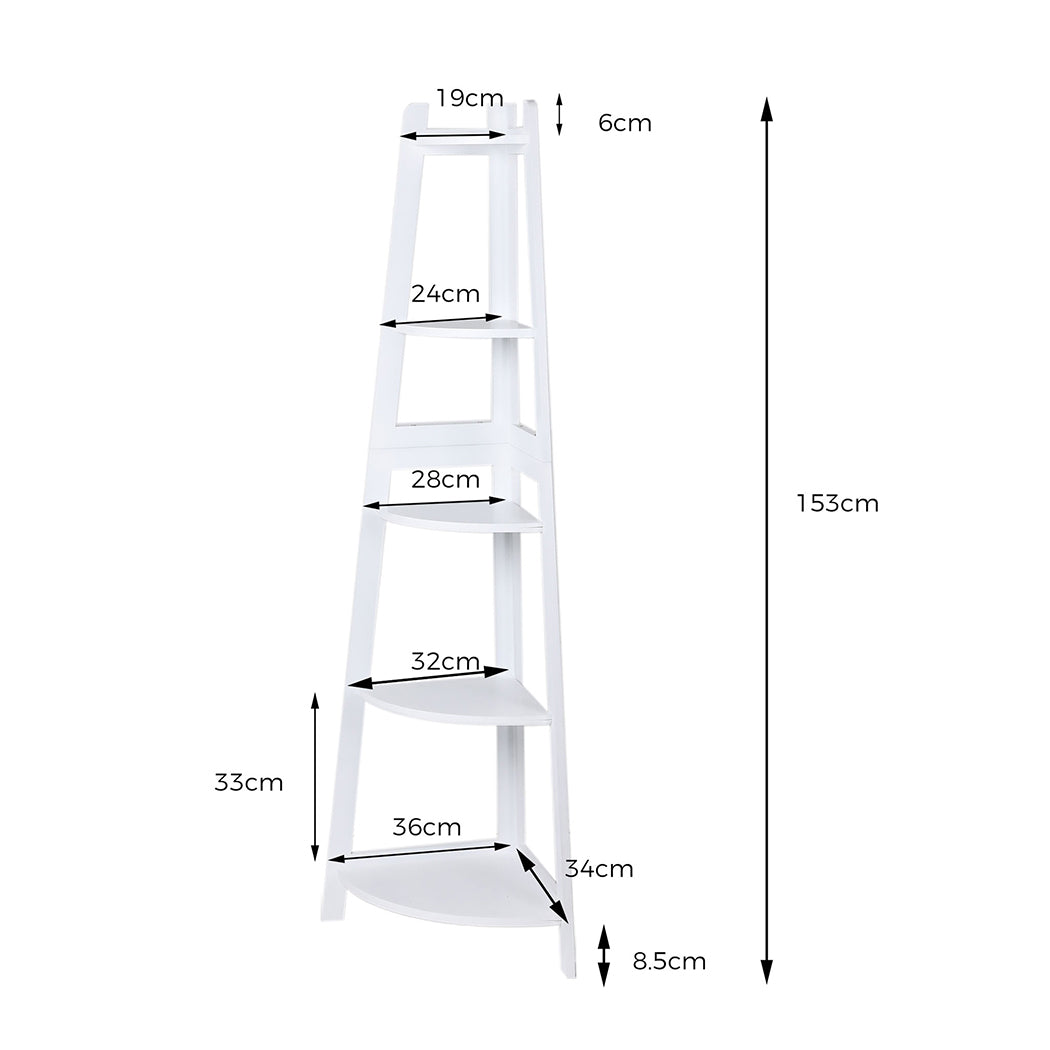 Levede 5 Tier Corner Shelf Wooden Storage White