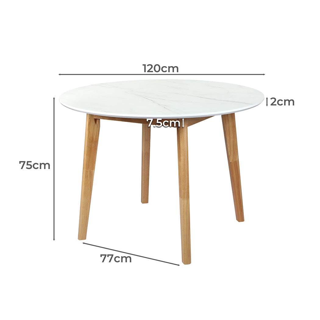 Levede Dining Table Round Rubberwood Base 120cm White 120 CM